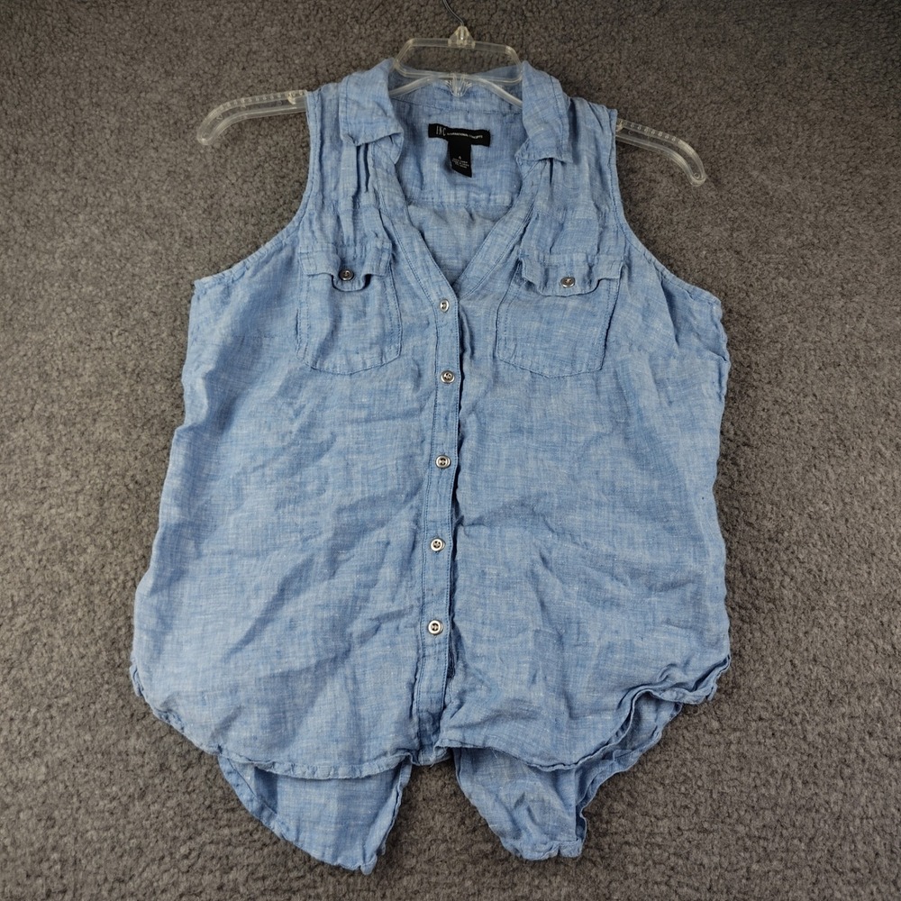 INC International Concepts Blue 100% Linen Sleeveless Button Down Top Size 4